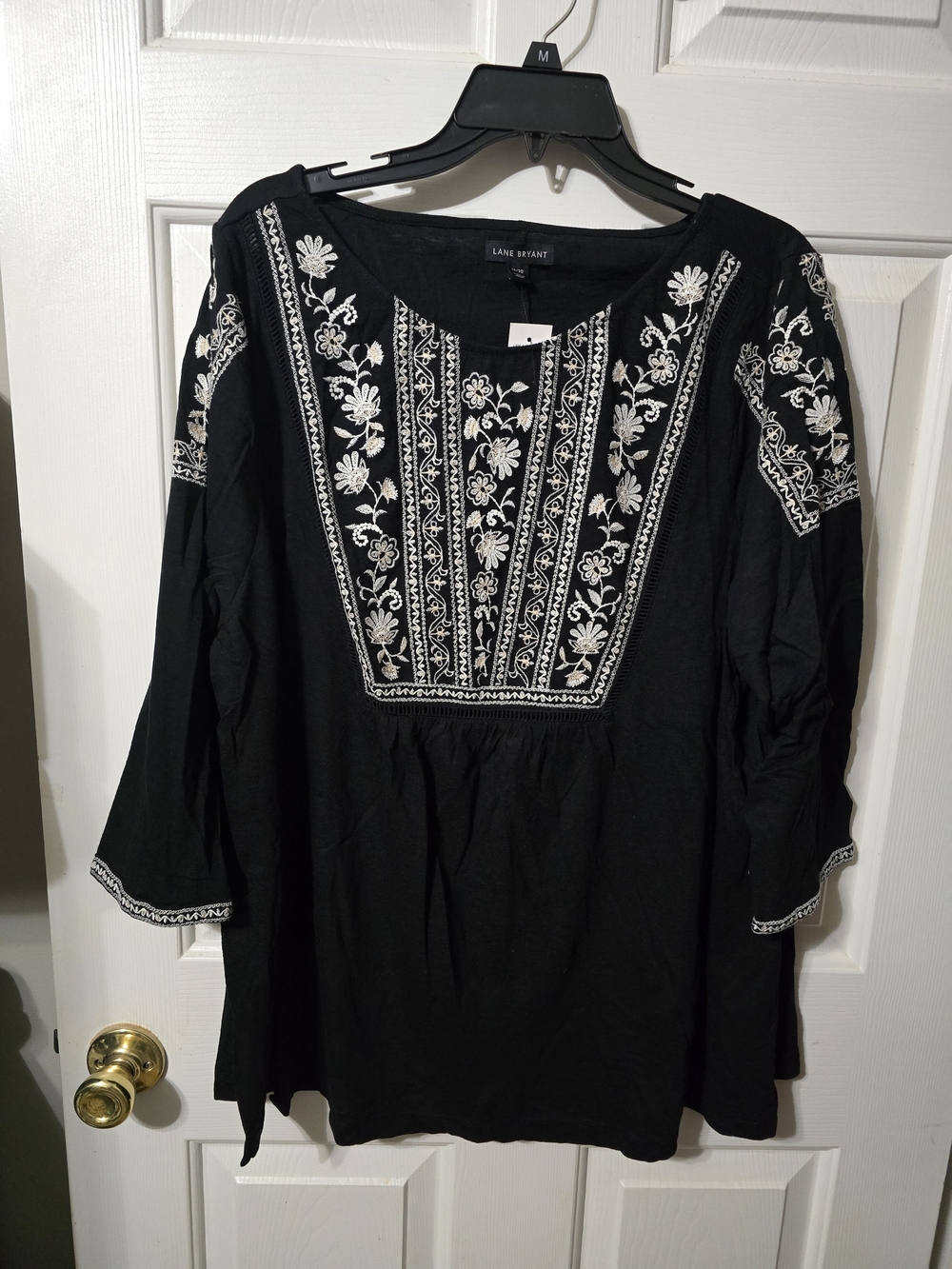 Lane Bryant Black Tunic with White Floral Embroidery